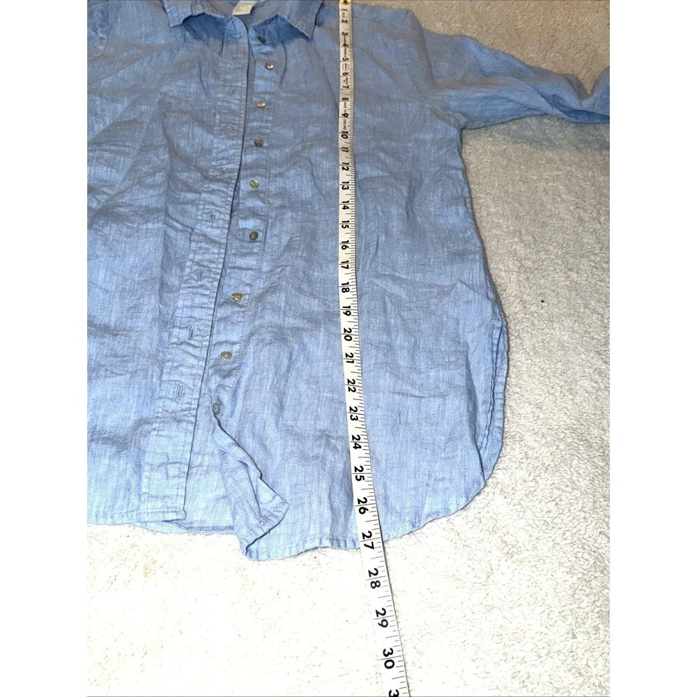 Linen Button Shirt Size 6 Long Sleeve Womens H&M Light Blue Lightweight - Picture 4 of 12
